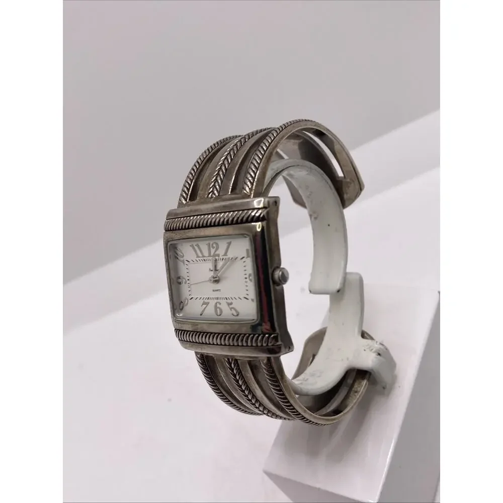 Womens Silver Cuff Bangle Watch Works New Battery